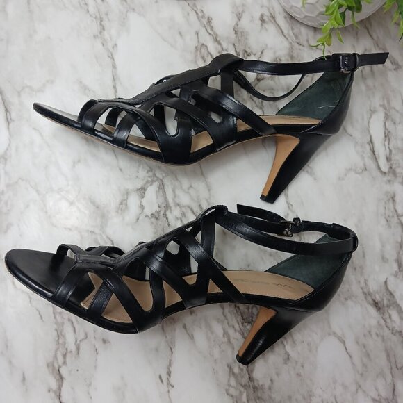 VIA SPIGA Strappy Heels Shoes Buckle Women's Black Leather Size 10 Italy - Picture 5 of 9